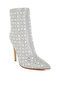 Women Pointed Toe Rhinestones Stiletto Boots in Silver - 2