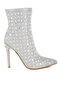 Women Pointed Toe Rhinestones Stiletto Boots in Silver