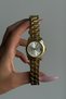 Goldos Model Round Case Gold Color Women's Wristwatch with Calendar