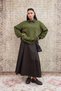 Brown Pleated Gabardine Skirt