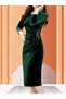 Women's Long Sleeve Boot-Neck Side Stone-Detail Midi Velvet Dress