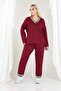 Women's Plus Size V-Neck Stripe Detailed Pocketed Tracksuit Set