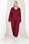Women's Plus Size V-Neck Stripe Detailed Pocketed Tracksuit Set - 3