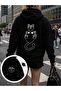 Women's Falling Cat Printed 3 Thread Hoodie Sweatshirt