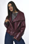 Women's Faux Leather Raglan Sleeve Coat - 4