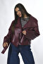 Women's Faux Leather Raglan Sleeve Coat - 5