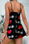 Love Patterned Black Satin Nightgown - a Stylish and Comfortable Choice for Women's Beauty - 5