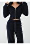 Liva Navy Blue Hooded Cardigan and Sweatpants Thick Bottom-Top Set - 3