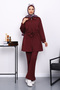 Burgundy Waist-Tied Modal Tunic Trouser Suit - 2