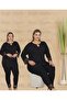 Plus Size Lace Detailed Black Leggings Viscose Home Wear & Pajama Set