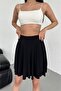 Women's Black Flared Model Skirt with Flounces, Soft Texture, Flexible Elastic Waist, Sandy Fabric Inside, Shorts Inside - 5