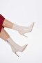 Beige Skin Stretch 8.5 cm Medium Heel Women's Heeled Boots - 8