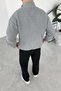Gray Half-Zip High Neck Knit Sweater - 3