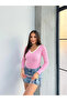 V-Neck Striped Blouse Pink - 4
