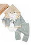 Winter Teddy Bear Detailed 3 Piece Velvet Baby Set |   0-9 Months Hooded Cardigan, Bodysuit and Pants Set - 2