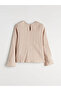 Beige Crew Neck Linen Blend Textured Girls' Blouse from Güli̇s Gi̇ym - 3