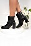 Women's Black Leather Boots with Square Front and Side Zipper