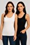 2 Pieces Women's Jacquard Tank Top Wide Strap Black-White 100% Cotton