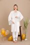 Buttoned Collar Lace Shoulder and Leg Detailing Maternity & Postpartum 3-Piece Pajama Set with Dressing Gown
