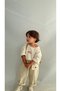 Cream Button-Detailed Gabardine Trousers with Elastic Waistband - 3