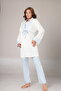 Women's Blue Jacquard Shawl Collar Lace Winter Special Design Maternity Pajama Set - 6