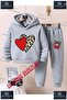Children's Unisex "Heart 2-Piece Red Leopard Patterned Special Printed Hoodie and Trackpants Set