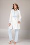Women's Blue Jacquard Lace Detailed Winter Special Design Maternity Maternity Dressing Gown Pajama Set 3 Piece Set