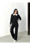 Women's Black Elegant Collar Detail Sweater Pants Top and Bottom Two-Piece Knit Set - 6