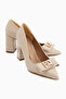 Melly Beige Buckled Block Heel Women's Shoes - 3