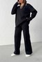 Women's Black Polo Neck Sweater High Waist Pants Bottom Top Two-Piece Knitwear Set - 4