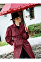 Burgundy Double-Breasted Collar Women's Trench Coat - 3