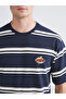 Navy Blue Crew Neck Striped Combed Cotton Men's T-Shirt - 3