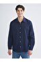 Navy Blue Regular Fit Long Sleeve Linen Blend Men's Shirt