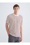 Burgundy Crew Neck Striped Combed Cotton Men's T-Shirt