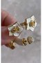 Flower Model Gold Color Green and White Color Enamel Stylish Hoop Earrings - 2