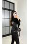 Women's Black New Season Black Fur Collar Premium Leather Coat - 5