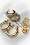 3 Piece Earring Set with Stones, Hoop, Chain - 5