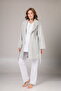 Women's Blue Melange Shawl Collar Winter Special Design Maternity Maternity Dressing Gown Pajama Set - 5