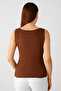 Brown Knitwear High Quality Thick Strap Sleeveless Blouse Ribbed Stretchy Soft Slim Square Neck - 3