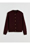 Burgundy Crew Neck Self Patterned Women's Knitwear Cardigan - 5
