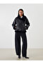 Black Biker Collar Women's Leather Look Coat - 2