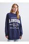 Navy Blue London Printed Oversize Women's Sweatshirt Tunic