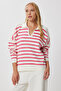 Polo Neck Striped Knitwear Sweater Lus0164 Pink Bone - 3