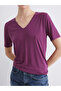 Two Mt Shop Quality Lcw Everyday Purple Plain Standard & Regular Short Sleeve Women's T-Shirt - 4