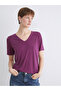 Two Mt Shop Quality Lcw Everyday Purple Plain Standard & Regular Short Sleeve Women's T-Shirt
