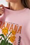 Women's Oversize Sweatshirt Banana Tropical Printed Pink – Crew Neck, 3 Thread Ribbed - 5