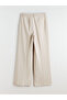 Beige Belted Wide Leg Women's Pleated Trousers - 6