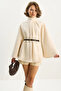Women's Beige Boucle Fabric Araboy Belted Cashmere Poncho 8014 60284101 - 4