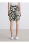 Green Patterned Women's Shorts with Elastic Waist - 4