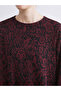 Burgundy Plus Size Crew Neck Patterned Dress - 6